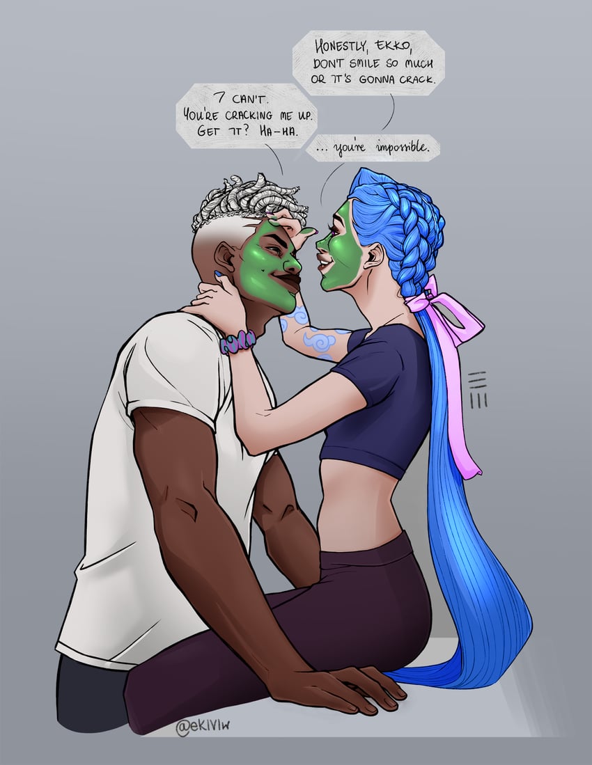 jinx, arcane jinx, ekko, and firelight ekko (league of legends and 1 more) drawn by ekiviw