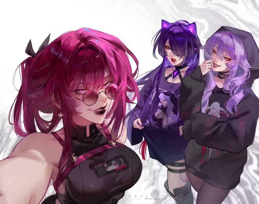 kafka, acheron, and black swan (honkai and 1 more) drawn by ikari_inu