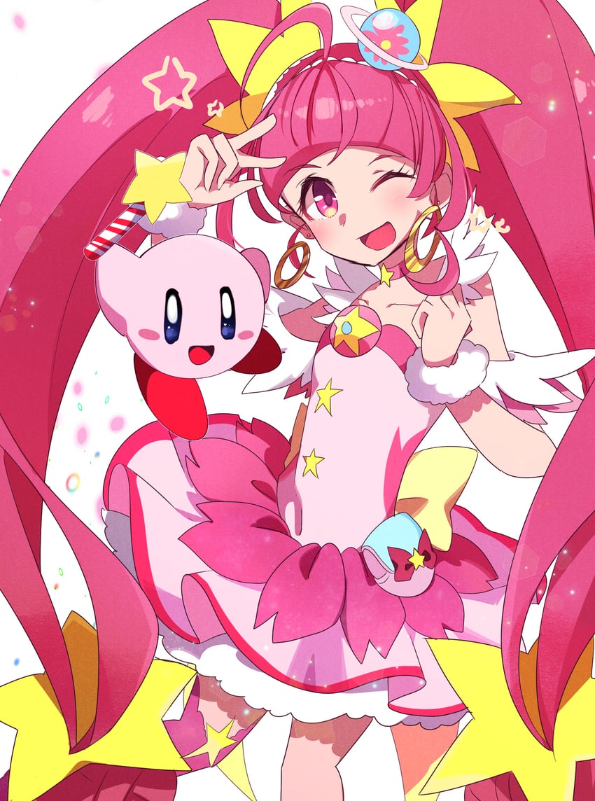 kirby, hoshina hikaru, and cure star (precure and 2 more) drawn by ametama_(runarunaruta5656)