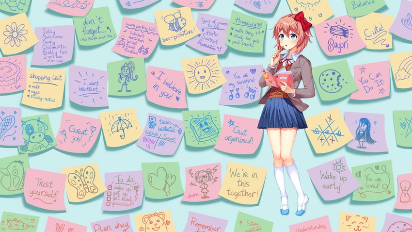 monika, natsuki, yuri, and sayori (doki doki literature club) drawn by lucidsky and squchan