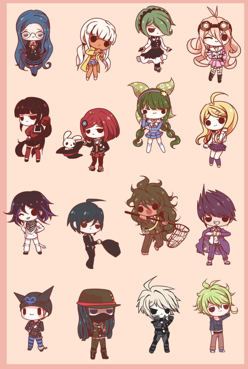 oma kokichi, saihara shuichi, akamatsu kaede, harukawa maki, momota kaito, and 11 more (danganronpa and 1 more) drawn by koki_arts