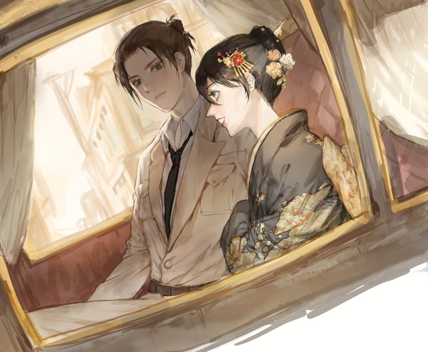 mikasa ackerman and eren yeager (shingeki no kyojin) drawn by jiyangzi