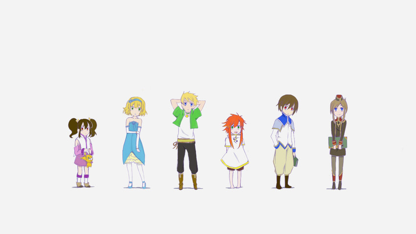 tear grants, luke fon fabre, anise tatlin, natalia luzu kimlasca lanvaldear, jade curtiss, and 2 more (tales of and 2 more) drawn by konnkon
