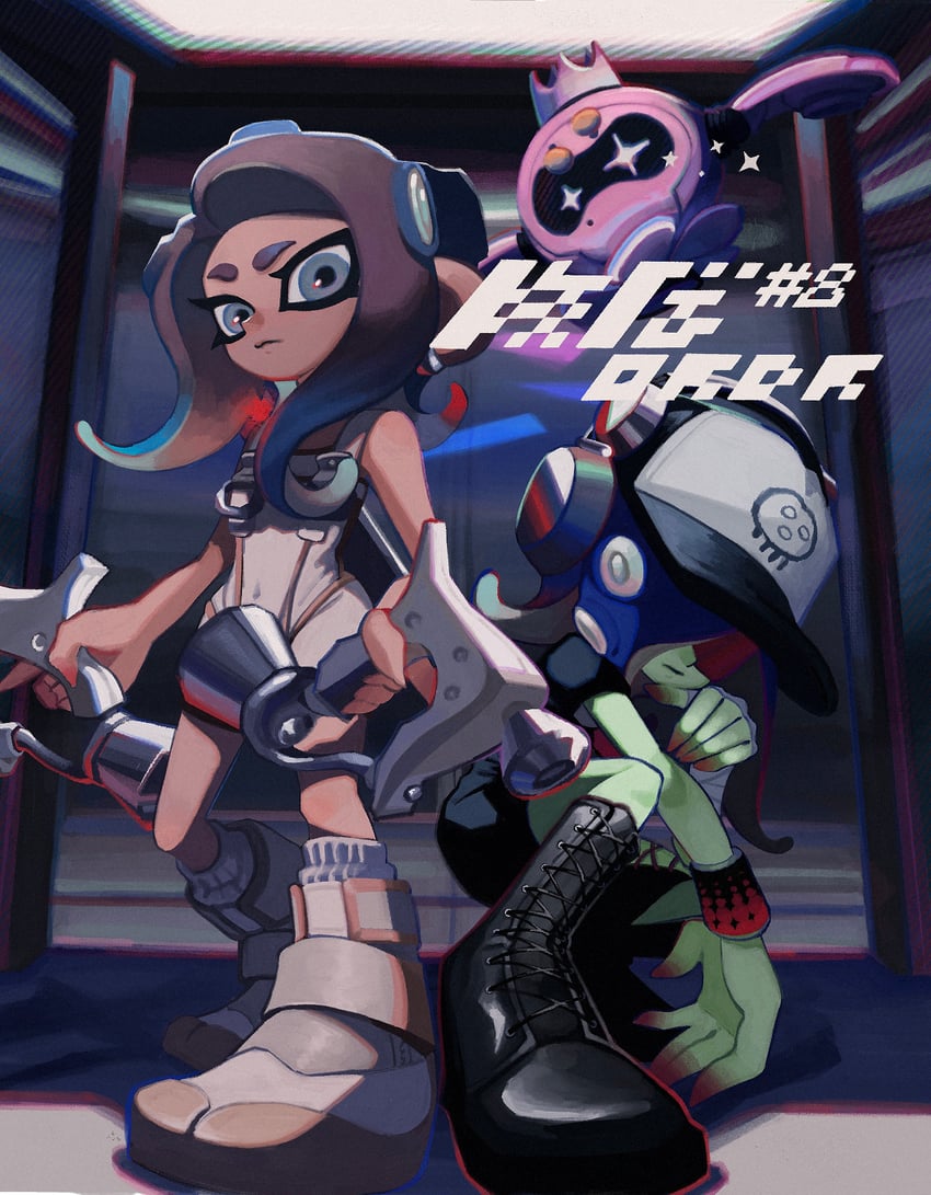 octoling player character, octoling girl, pearl, agent 8, dedf1sh, and 1 more (splatoon and 2 more) drawn by ka1_(k4k37)