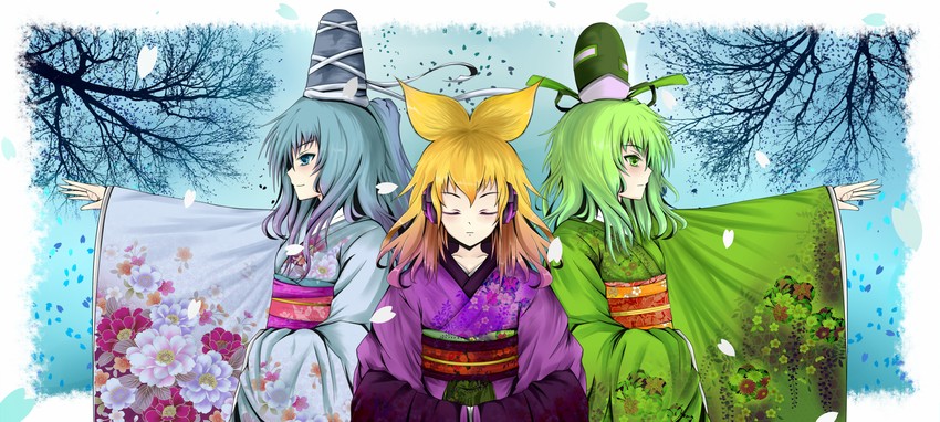 toyosatomimi no miko, mononobe no futo, and soga no tojiko (touhou) drawn by dclockwork