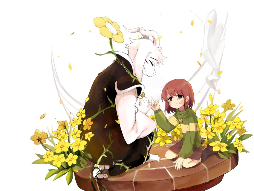 chara, asriel dreemurr, and flowey (undertale) drawn by watasi_tokimi