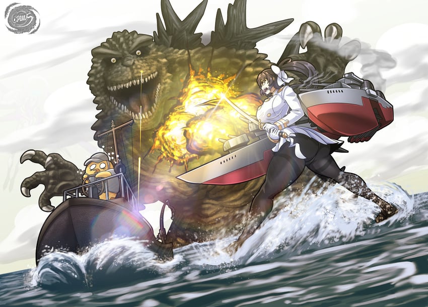manjuu, takao, and godzilla (azur lane and 2 more) drawn by janusjan