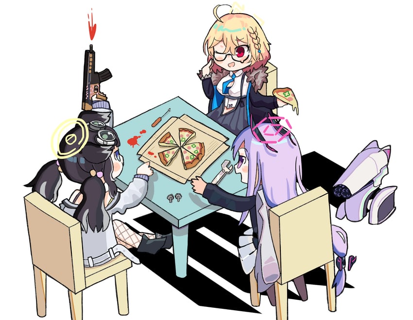 hibiki, kotori, utaha, and thundergun (blue archive) drawn by grape130319