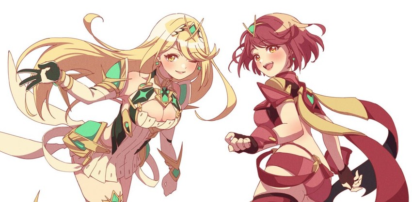 pyra and mythra (xenoblade chronicles and 1 more) drawn by chagi_chage