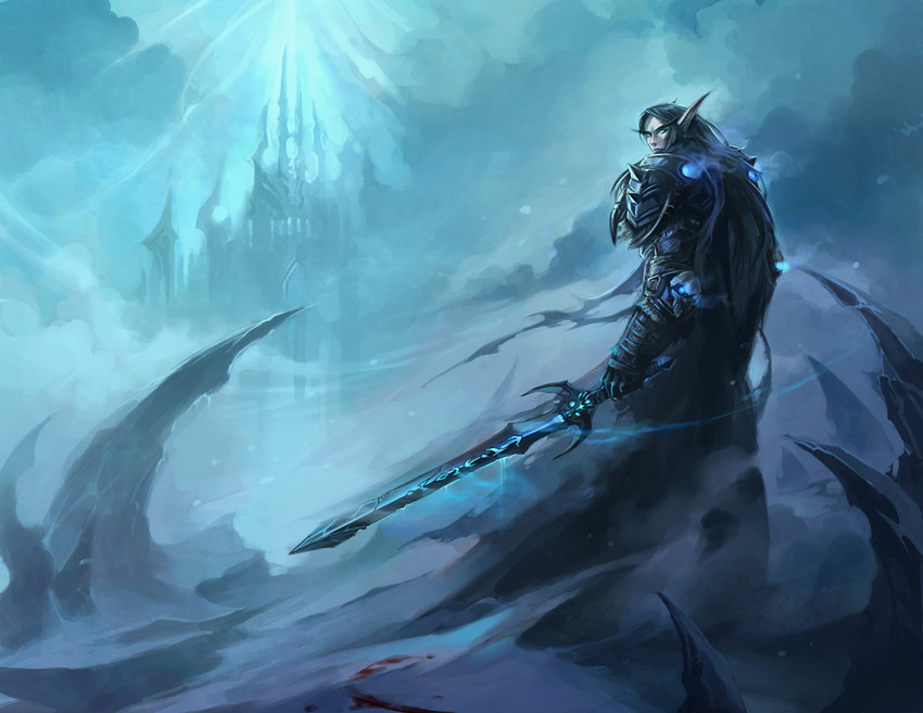 player character and death knight (warcraft and 1 more) drawn by sandara
