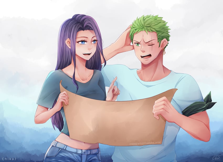 nico robin and roronoa zoro (one piece) drawn by chikajigoku