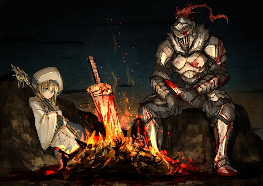 priestess and goblin slayer (dark souls and 2 more) drawn by kankan33333