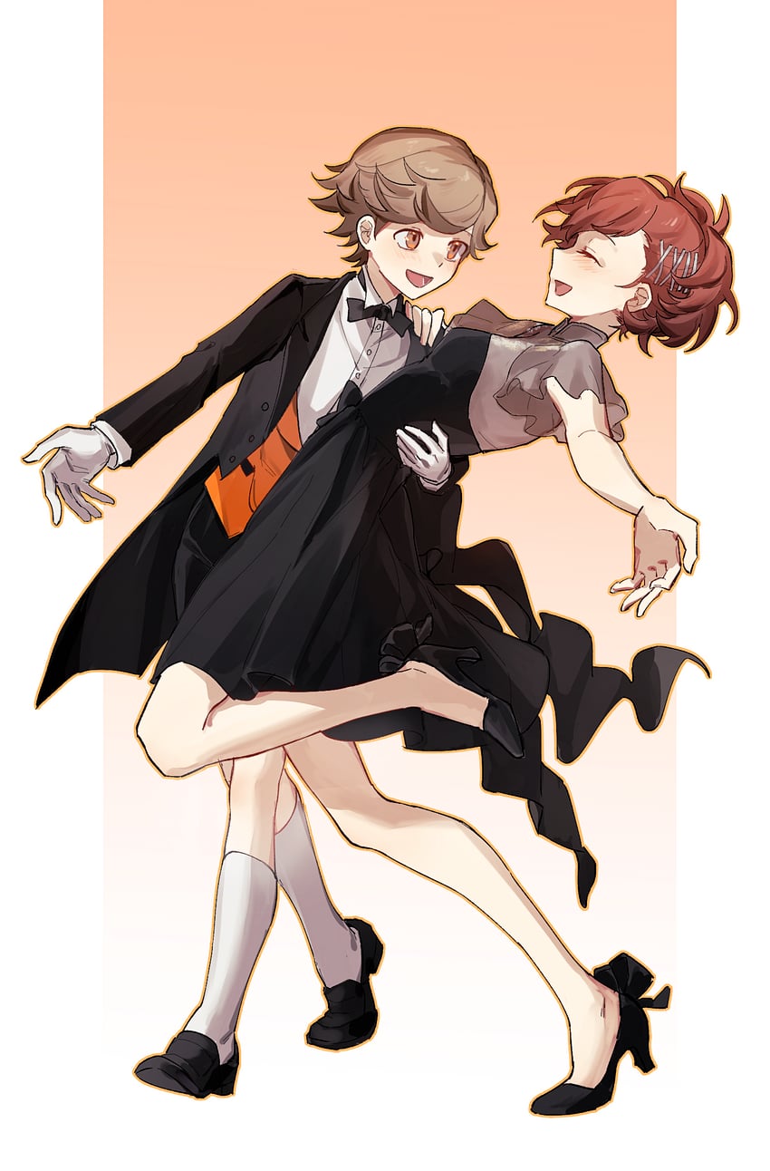 shiomi kotone and amada ken (persona and 2 more) drawn by eca_leaf