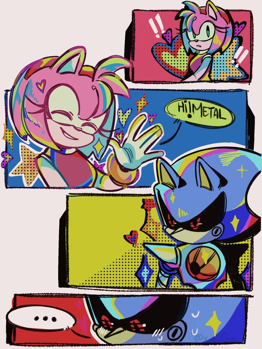 amy rose and metal sonic (sonic) drawn by xue_gin