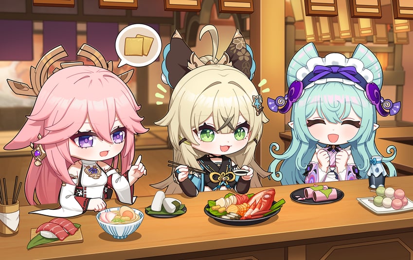 yae miko, kirara, and yumemizuki mizuki (genshin impact) drawn by cavcaz