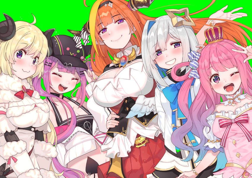 tokoyami towa, amane kanata, kiryu coco, tsunomaki watame, himemori luna, and 1 more (hololive) drawn by tonarikeru