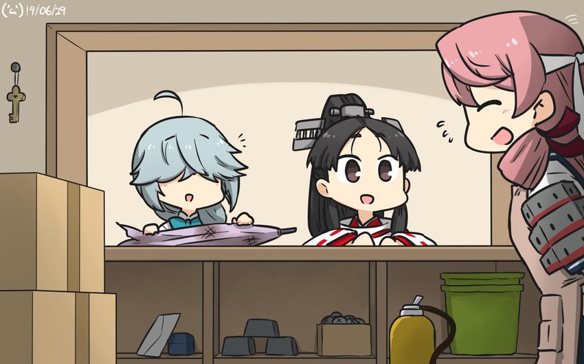 akashi, hamanami, and nisshin (kantai collection) drawn by hamu_koutarou