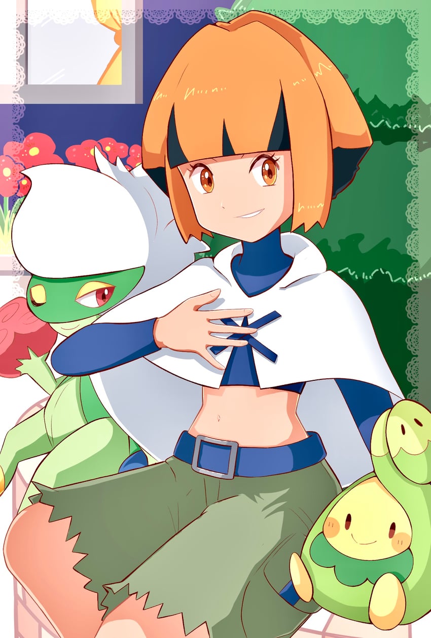 gardenia, budew, and roserade (pokemon and 1 more) drawn by guttari_poyo