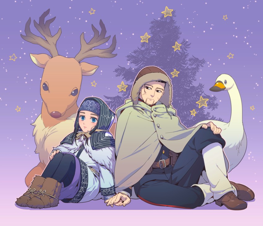 ogata hyakunosuke and asirpa (golden kamuy) drawn by tetsuko_gk