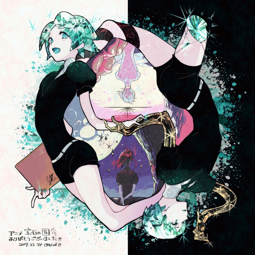 phosphophyllite, cinnabar, and antarcticite (houseki no kuni) drawn by wa_no_mura