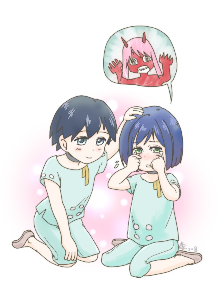 zero two, hiro, and ichigo (darling in the franxx) drawn by ikari_don