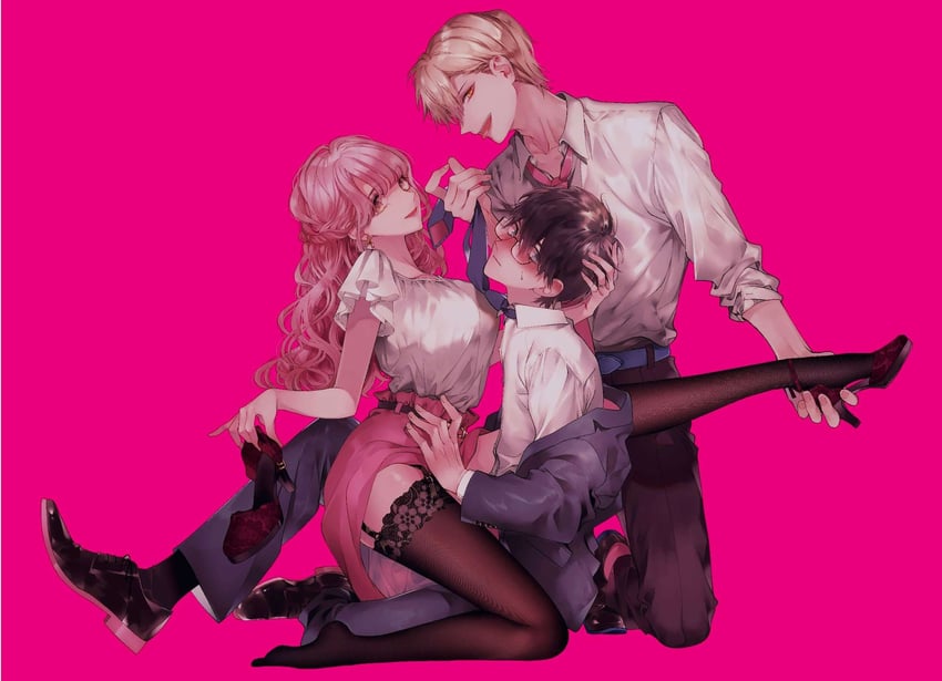sumi reika, sakuraba haruma, and inukai shuuji (inu to kuzu) drawn by asaga_iori