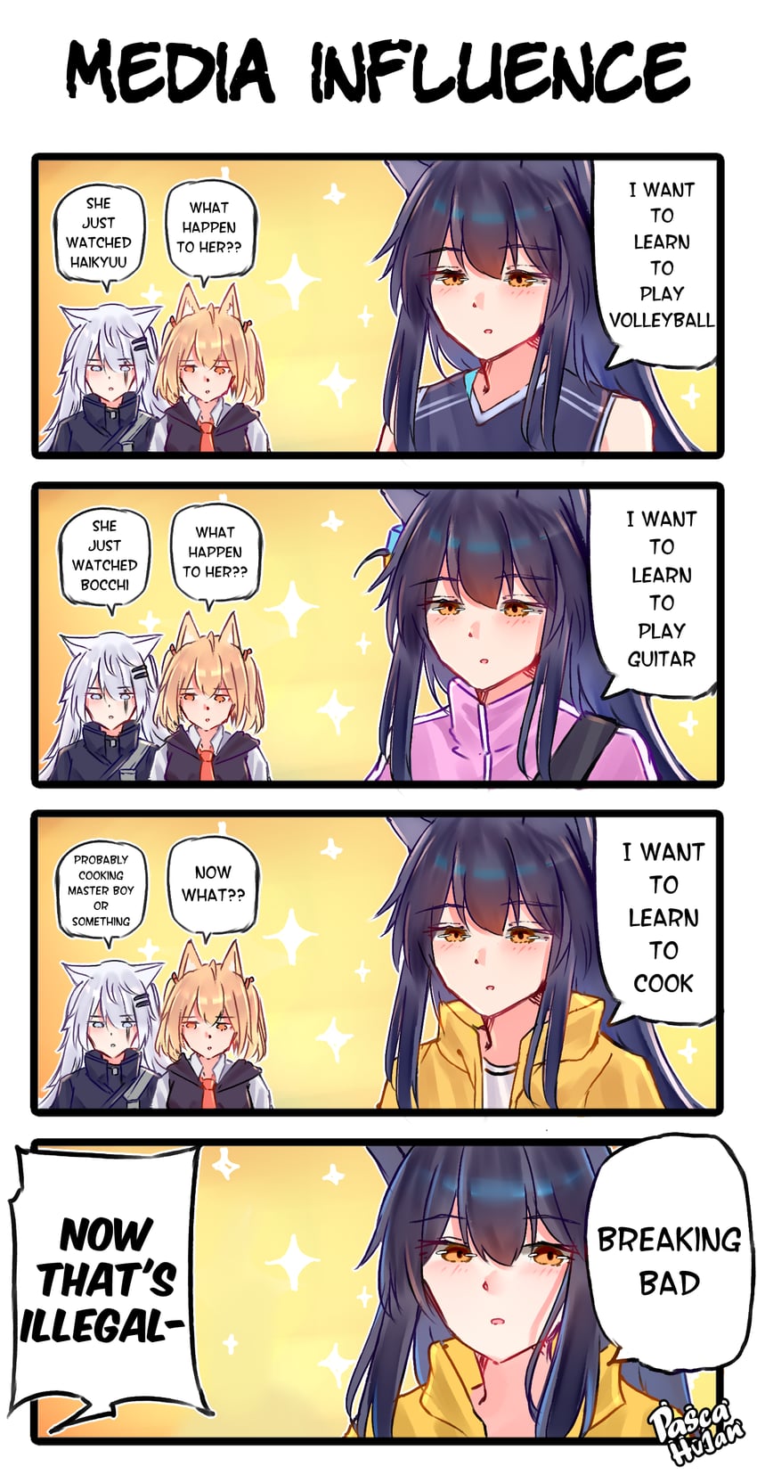gotoh hitori, texas, lappland, and sora (arknights and 3 more) drawn by pascahujan