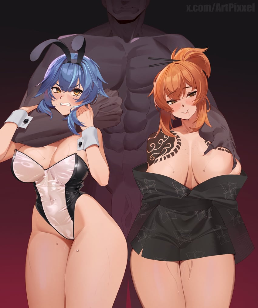 eula and ishmael (genshin impact and 2 more) drawn by pixxel