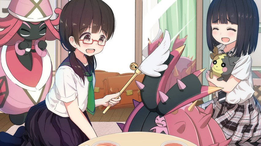 morpeko, tapu lele, toxapex, and utsugisawa mizuki (pokemon and 1 more) drawn by mimikaki_(men_bow)