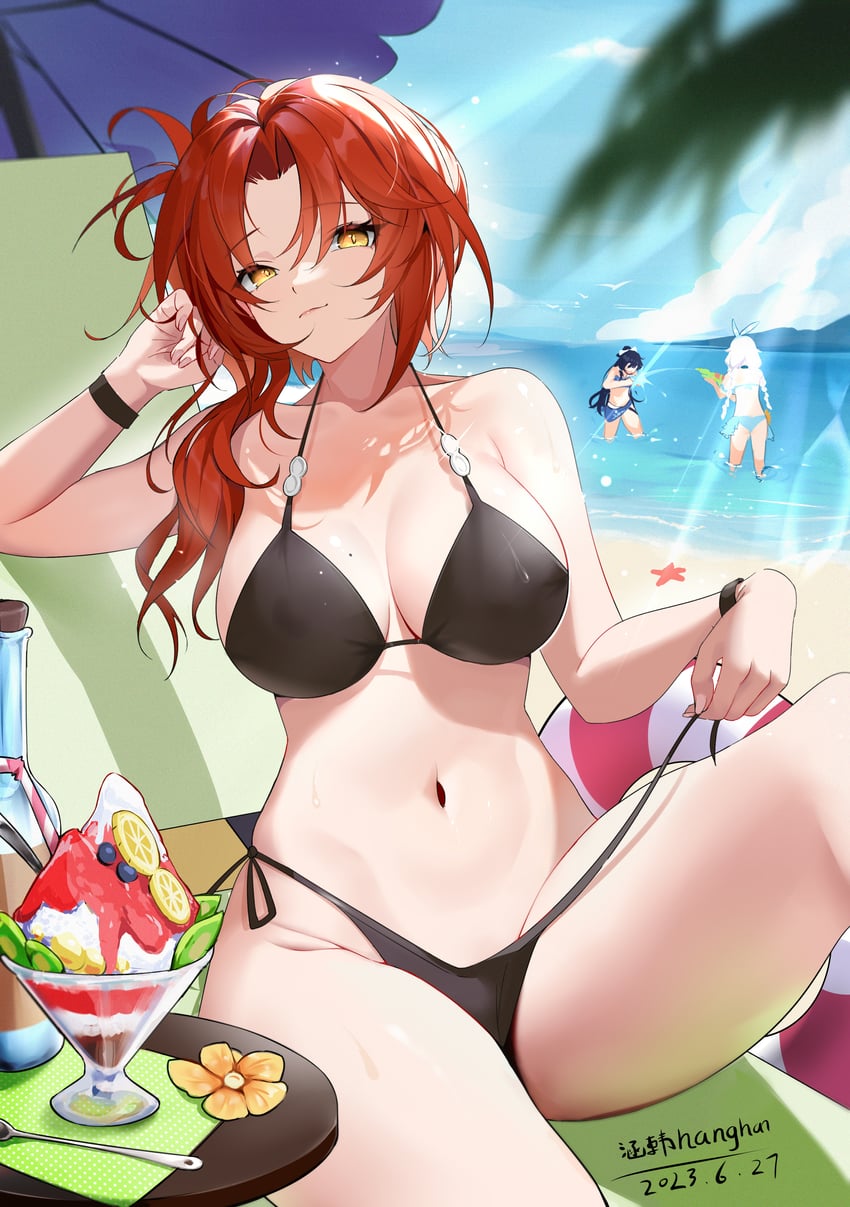 kiana kaslana, raiden mei, and murata himeko (honkai and 1 more) drawn by hanghan