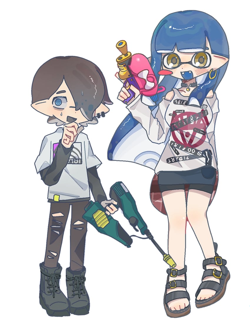 yamada anna and ichikawa kyoutarou (splatoon and 2 more) drawn by qianwa_shi_biao