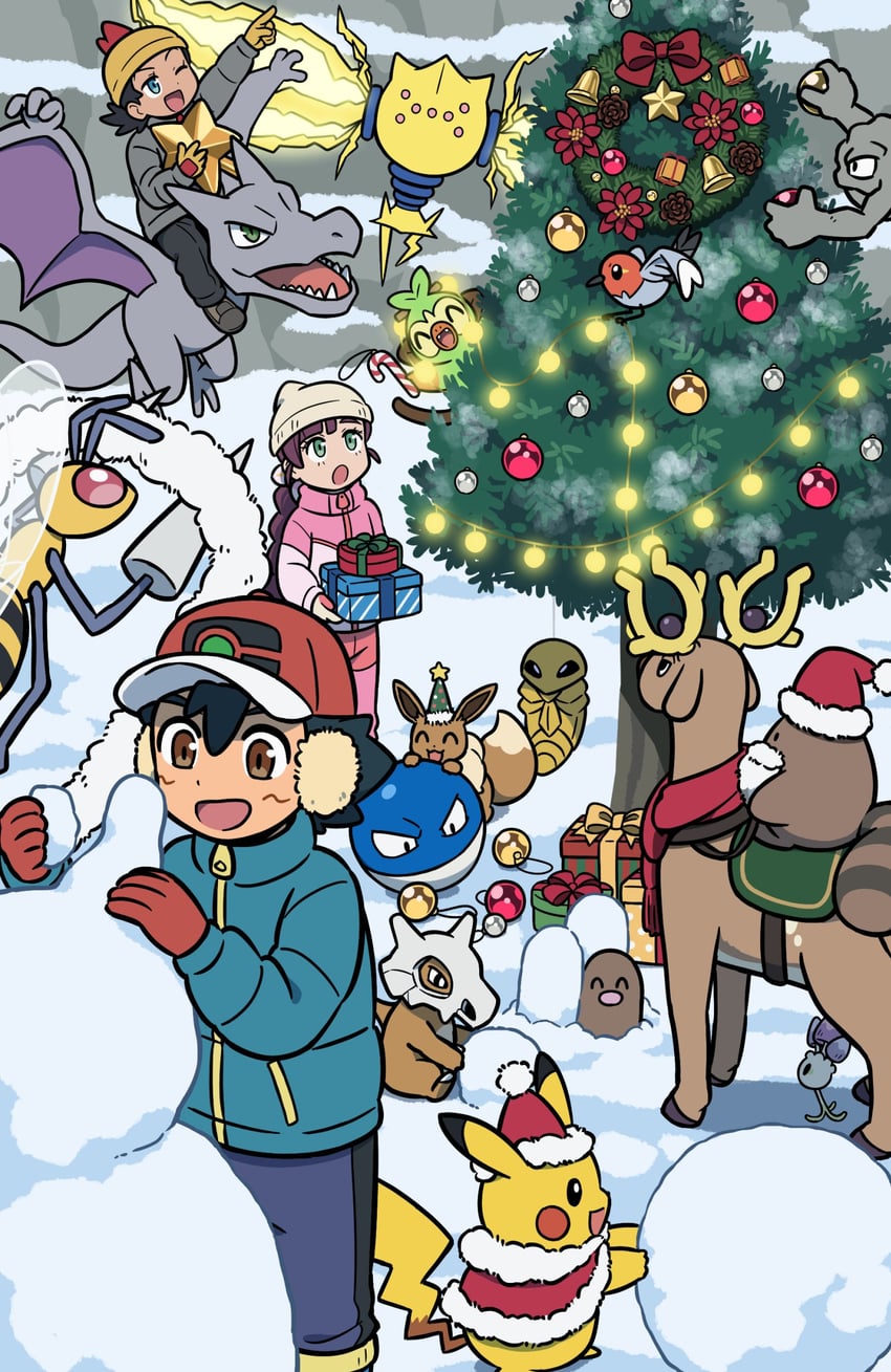 pikachu, ash ketchum, eevee, grookey, goh, and 13 more (pokemon and 1 more) drawn by shuan_0420