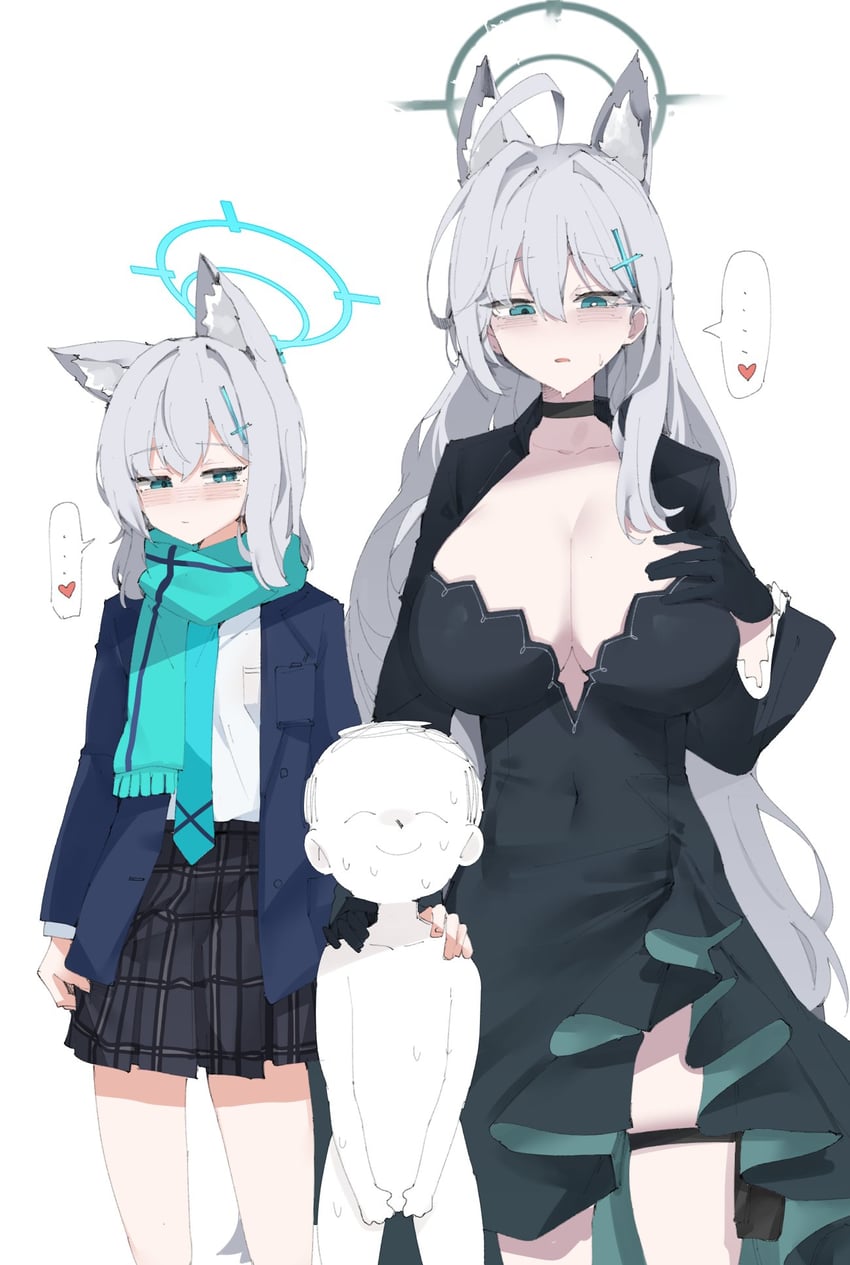 sensei, doodle sensei, shiroko, and shiroko terror (blue archive) drawn by gurenola