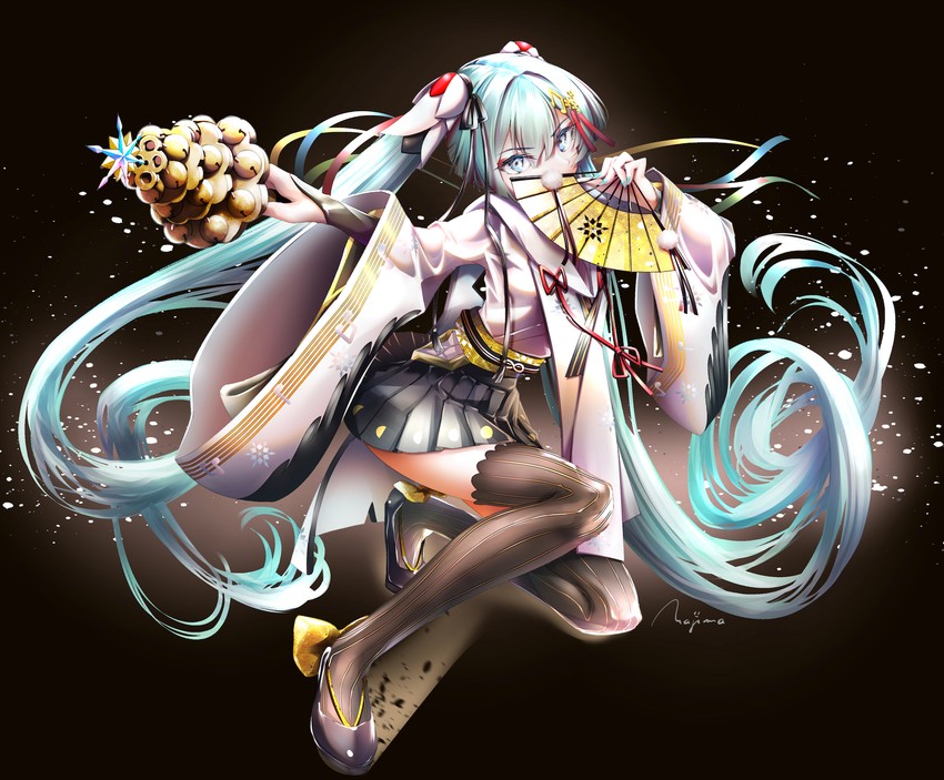 hatsune miku and yuki miku (vocaloid) drawn by naka_(nakamaru_ak)