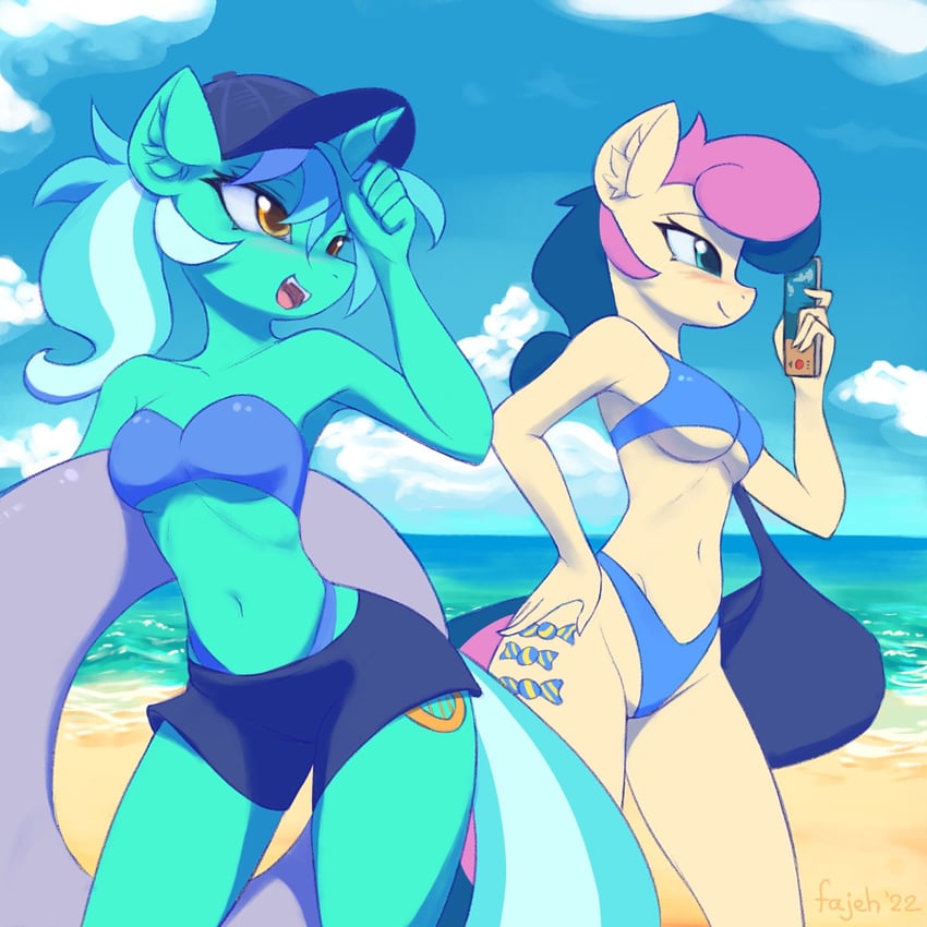 lyra heartstrings and bonbon (my little pony and 1 more) drawn by fajeh