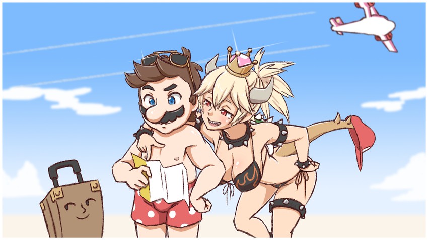 mario and bowsette (mario and 2 more) drawn by aea