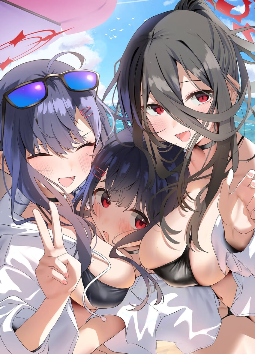 hasumi, ichika, and justice task force member (blue archive) drawn by nidaime_(doronbo)
