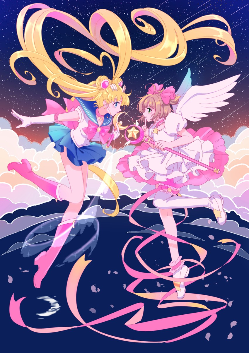 kinomoto sakura, tsukino usagi, and sailor moon (bishoujo senshi sailor moon and 1 more) drawn by kisumi_rei