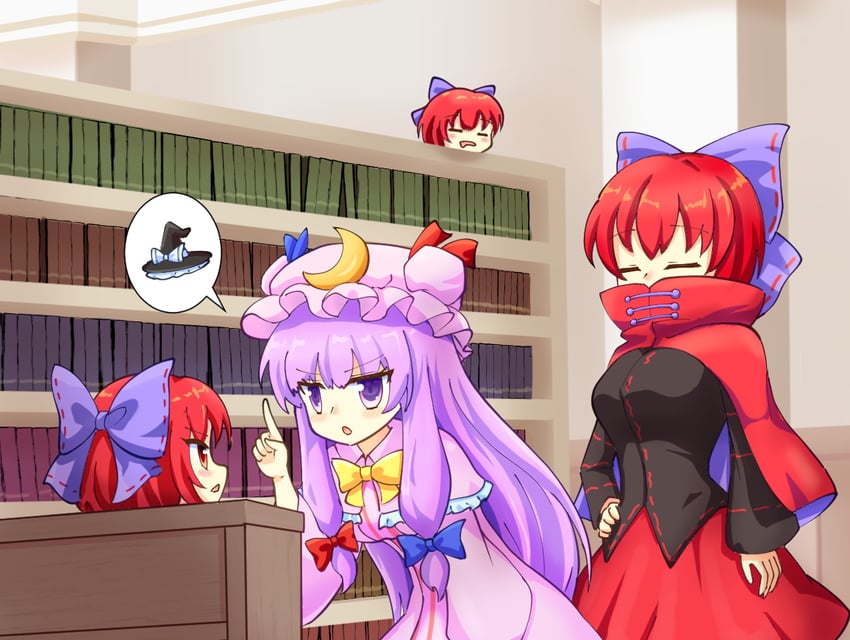 kirisame marisa, patchouli knowledge, and sekibanki (touhou) drawn by yoruniwa