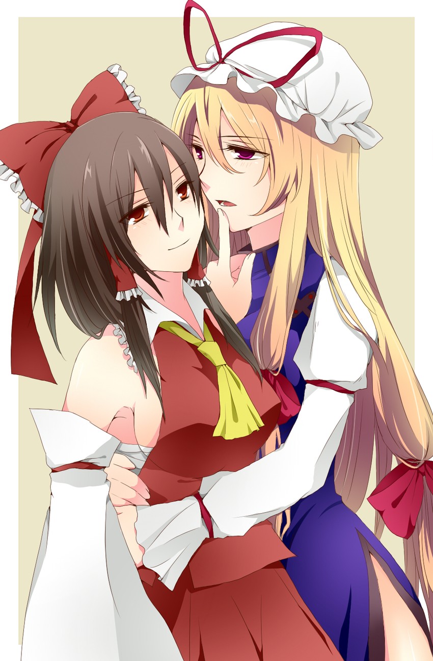 hakurei reimu and yakumo yukari (touhou) drawn by sao_(0060)