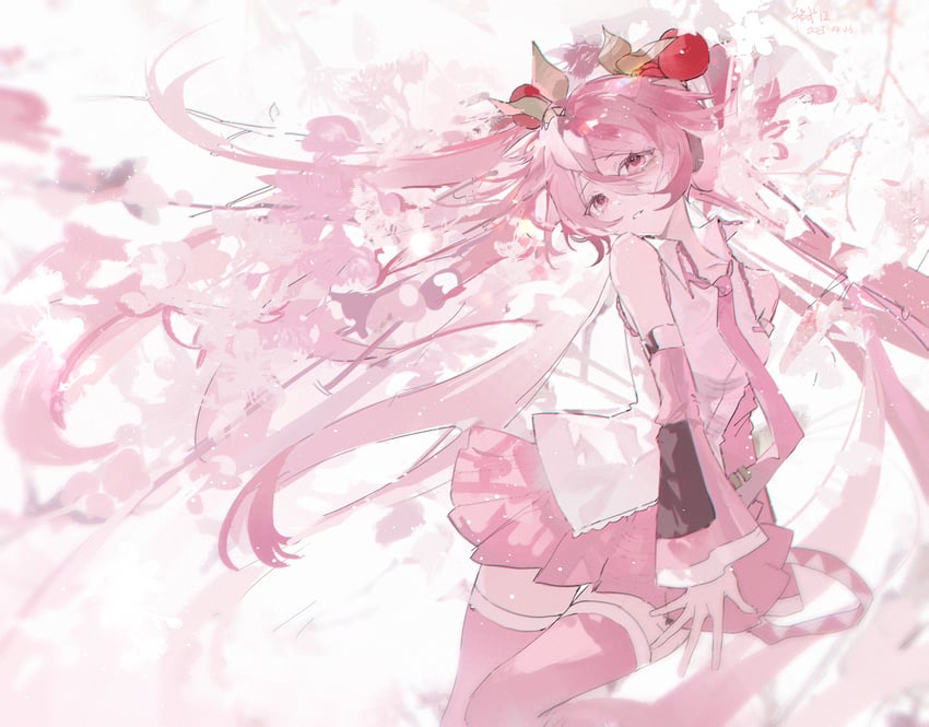 hatsune miku and sakura miku (vocaloid) drawn by geshi_era