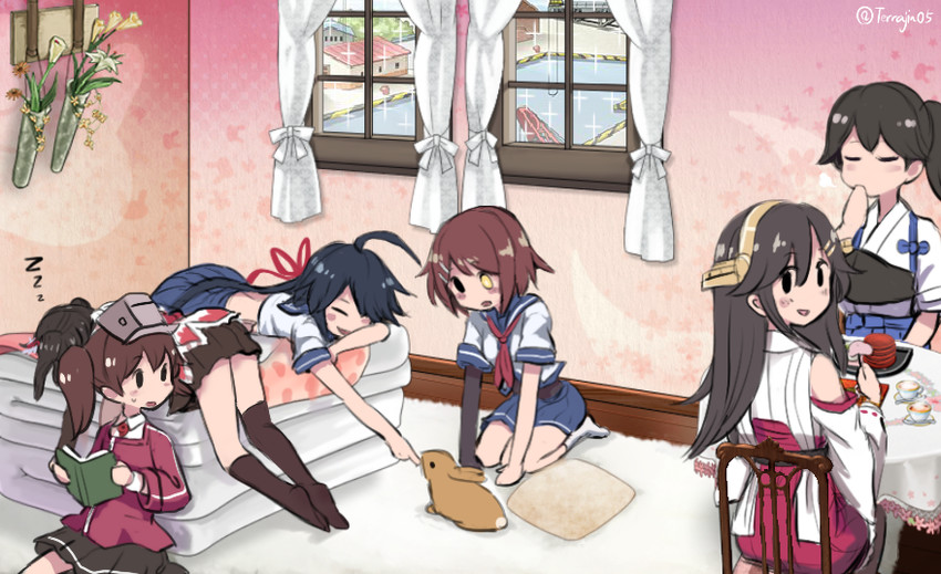 kaga, haruna, ryuujou, sendai, sendai kai ni, and 5 more (kantai collection) drawn by terrajin