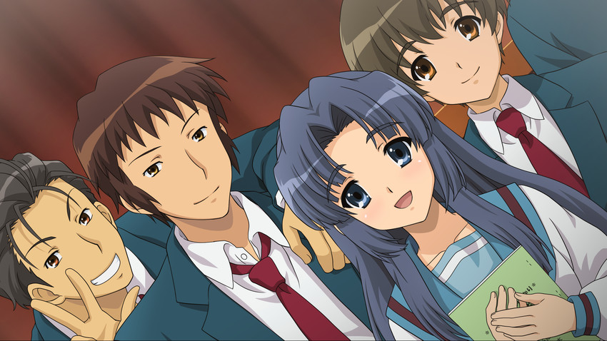 kyon, asakura ryoko, taniguchi, and kunikida (suzumiya haruhi no yuuutsu and 2 more)