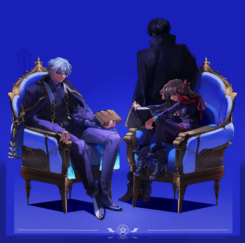 lucifer, mc, and solomon (obey me!: one master to rule them all!) drawn by kazanniro