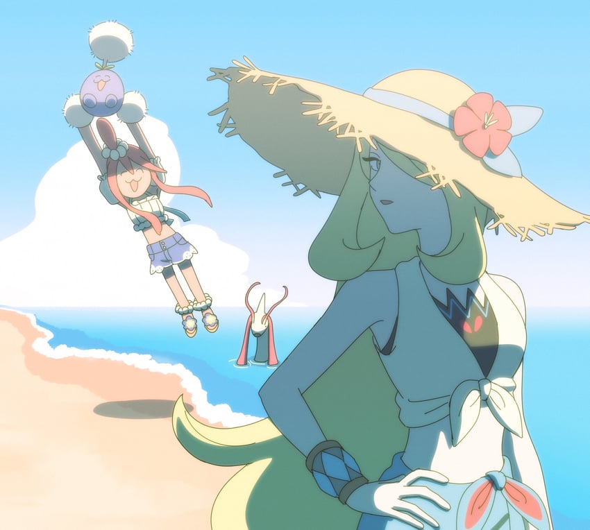 cynthia, skyla, milotic, and jumpluff (pokemon and 1 more) drawn by feiyang02
