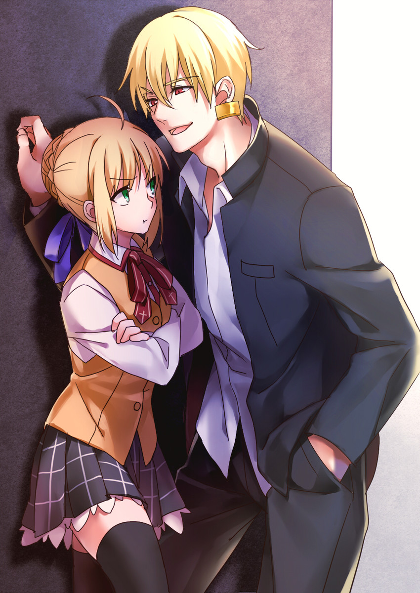 artoria pendragon, saber, and gilgamesh (fate and 1 more) drawn by ha84no