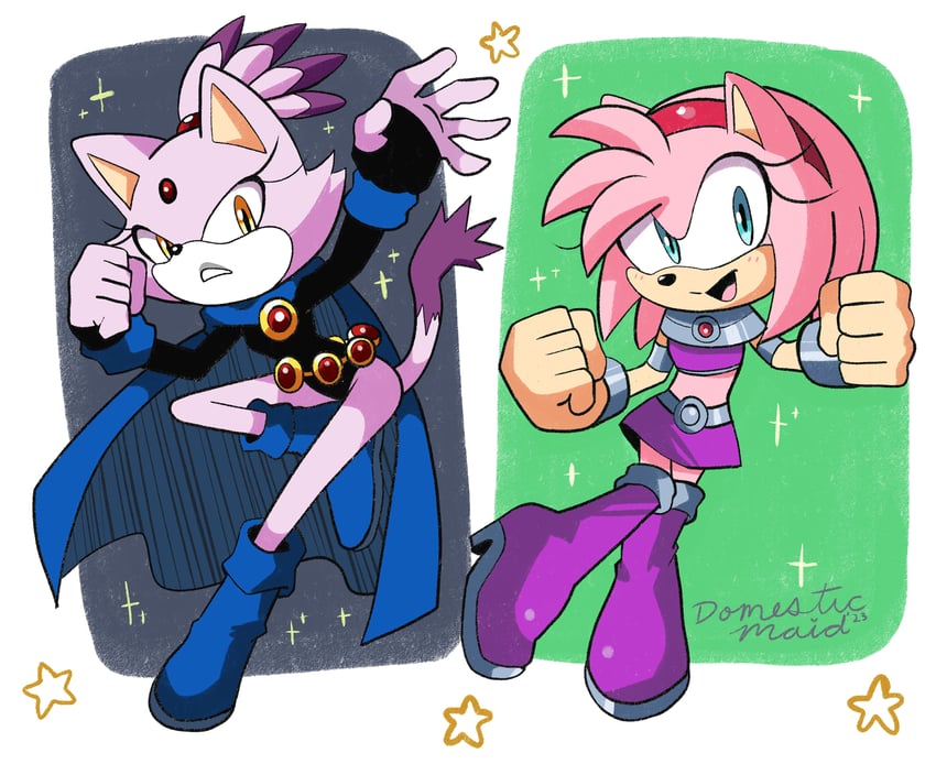 amy rose, blaze the cat, raven, and starfire (sonic and 2 more) drawn by domestic_maid