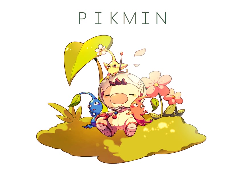 red pikmin, olimar, yellow pikmin, and blue pikmin (pikmin) drawn by shirushiki