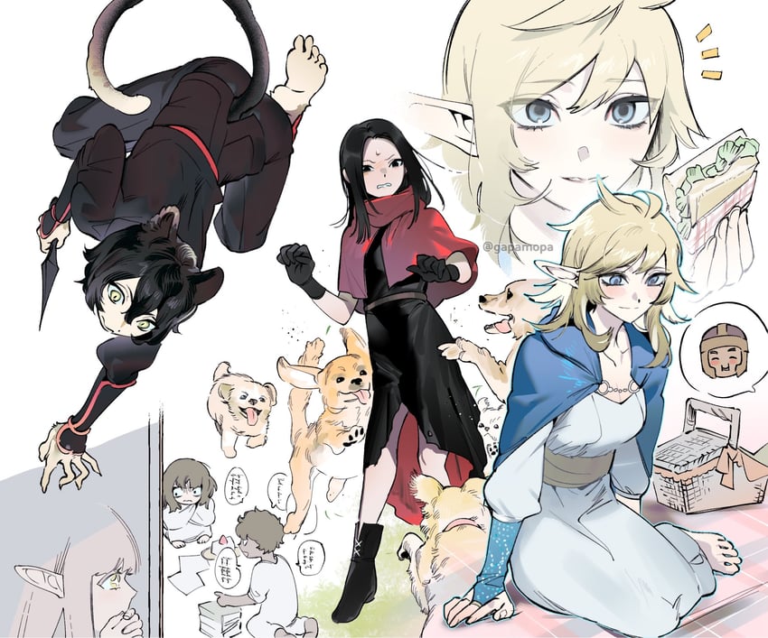 kabru, izutsumi, milsiril, rin, fionil, and 1 more (dungeon meshi) drawn by gapamopa