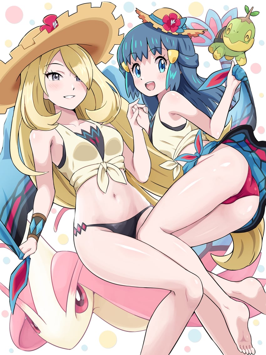dawn, cynthia, milotic, and turtwig (pokemon and 2 more) drawn by pokemoa